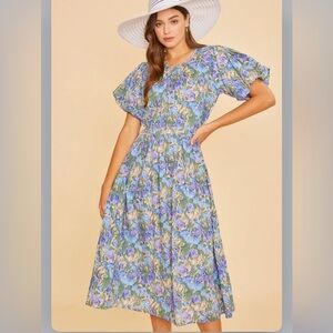 ANNIEWEAR los angeles Garden Floral Puff Midi Dress